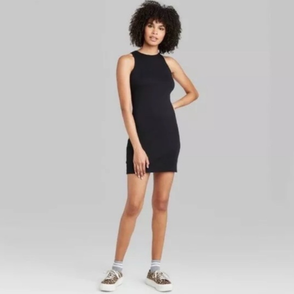 High neck black dress